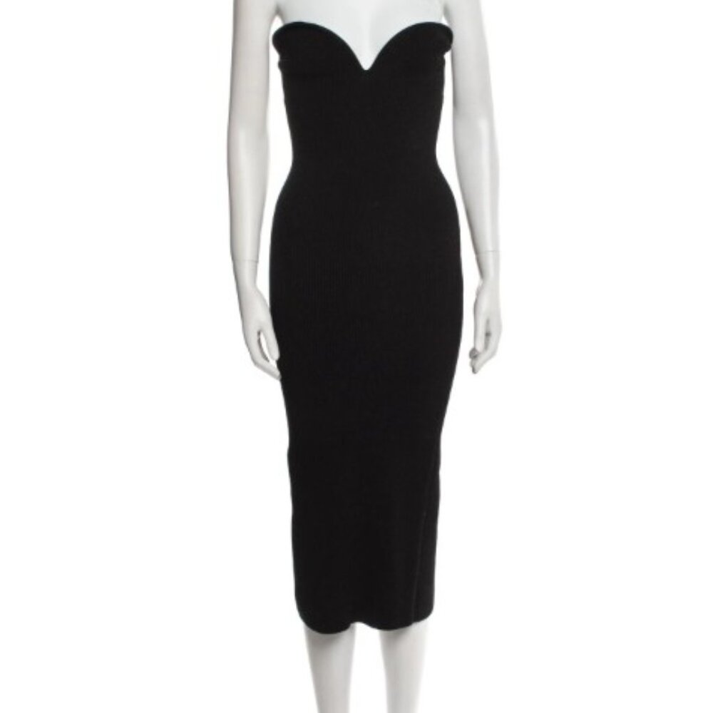 Galvan black strapless sweetheart neckline dress